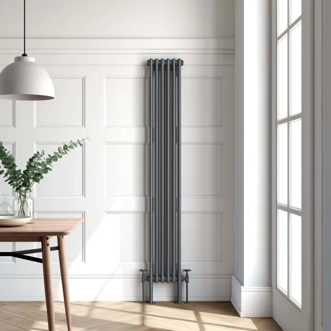 Athens Anthracite Double Column Vertical Traditional Radiator 1800x290mm