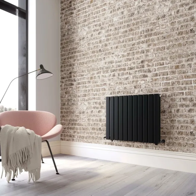 Faro Matt Black Double Flat Panel Horizontal Radiator 600x770mm