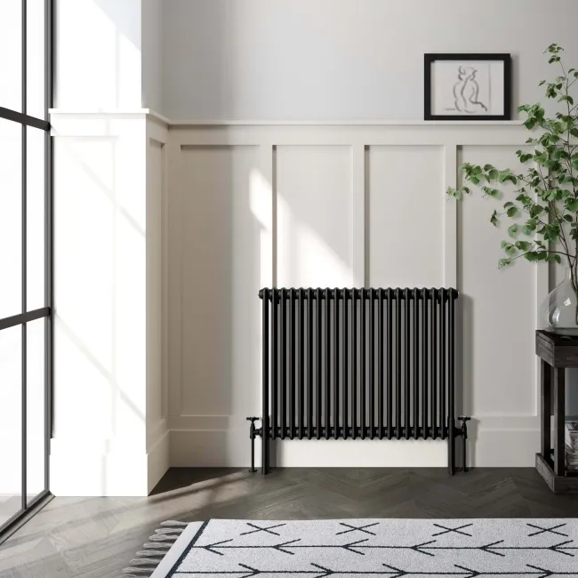 Athens Matt Black Triple Column Horizontal Traditional Radiator 750x1010mm