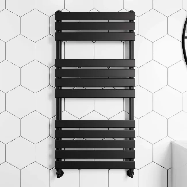 Santorini Matt Black Flat Panel Heated Towel Rail 1200x600mm