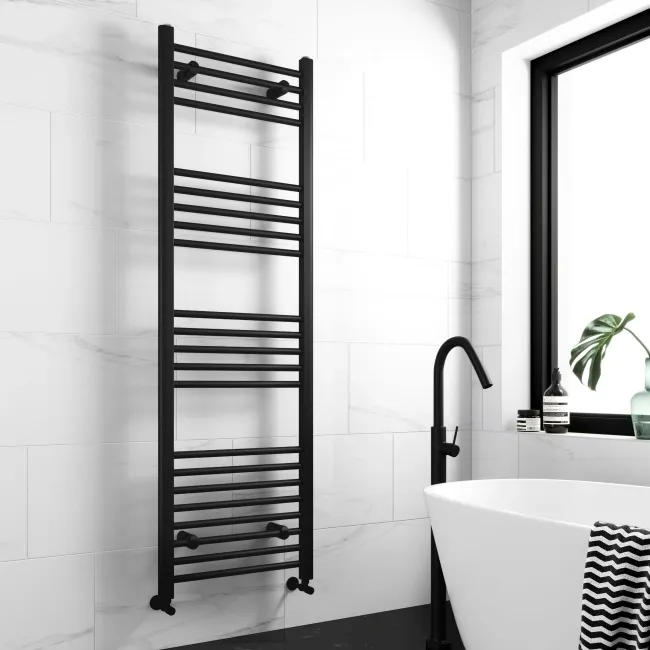 Barcelona Matt Black Straight Heated Towel Rail 1600x500mm