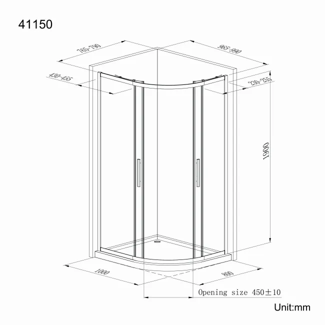 Hamburg Matt Black Easy Clean 8mm Offset Quadrant Shower Enclosure 1000x800mm - Easy Fix Feature