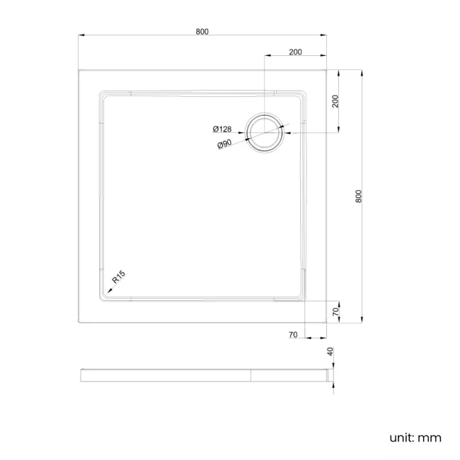 Cairo Square SMC Composite Shower Tray 800x800mm