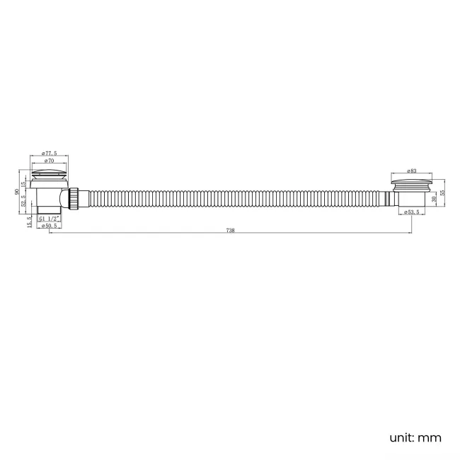 Standard Bath Click Clack Waste With Overflow - Gunmetal Grey