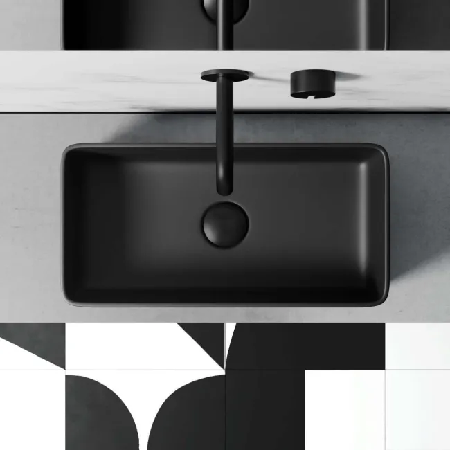 Cleveland Matt Black Rectangular Counter Top Basin 465mm