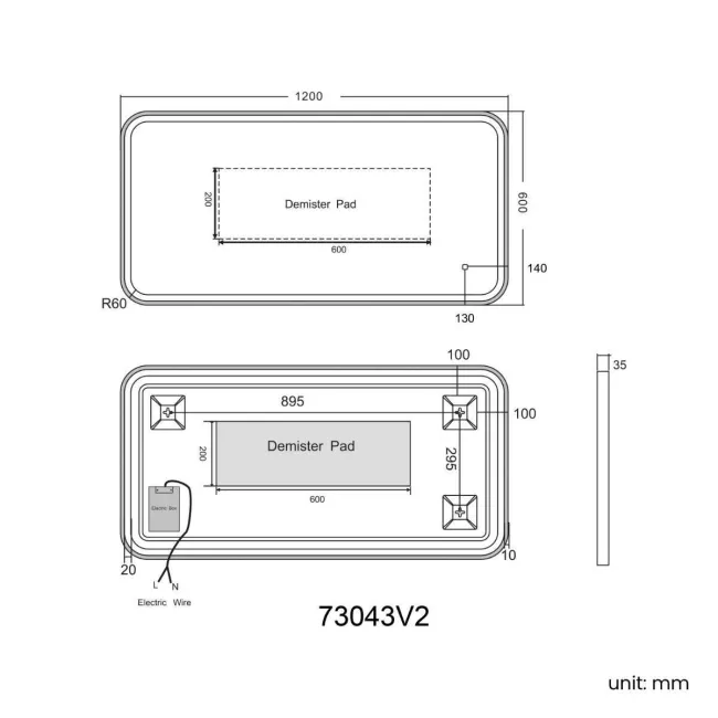 Olivia Black Framed Illuminated LED Mirror 600x1200mm