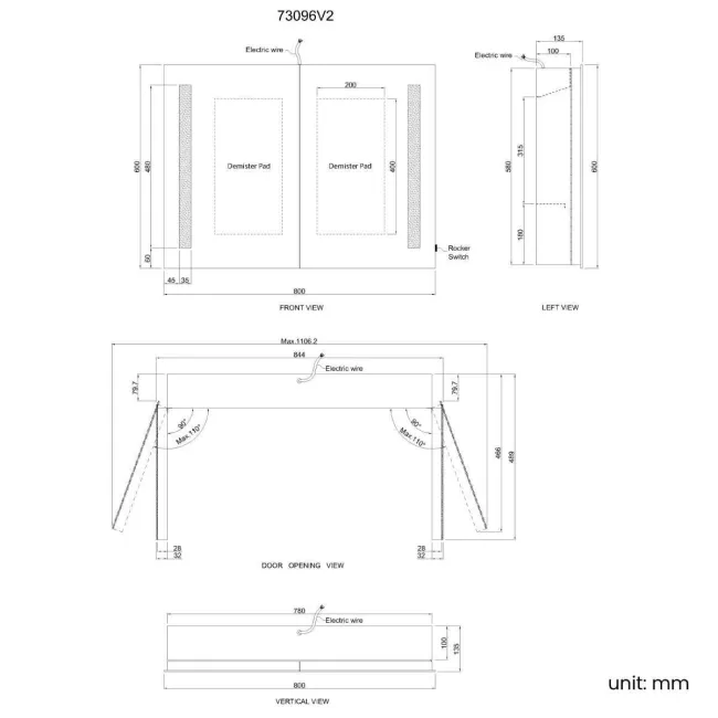 Emielia Illuminated LED Mirror Cabinet 600x800mm