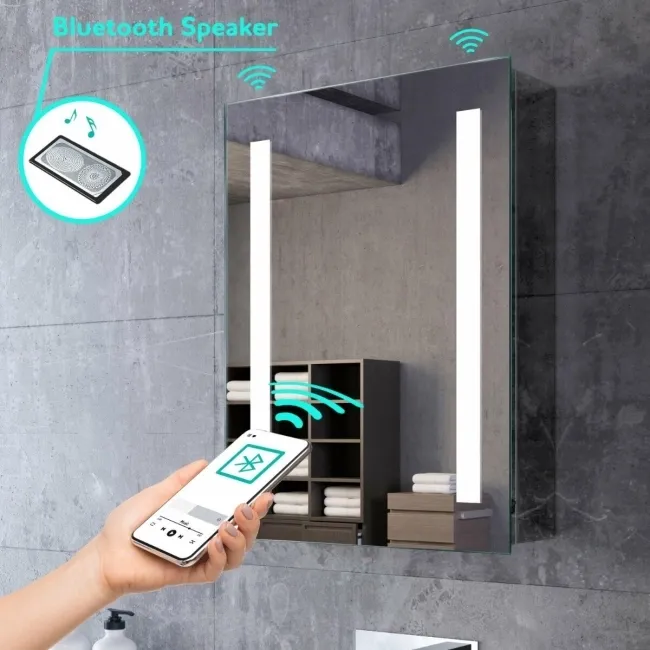 Emielia Illuminated LED Mirror Cabinet With BLUETOOTH Speaker 600x450mm