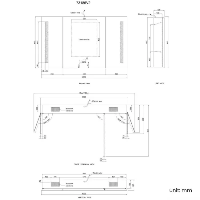 Emielia Illuminated LED Mirror Cabinet With BLUETOOTH Speaker 600x1000mm