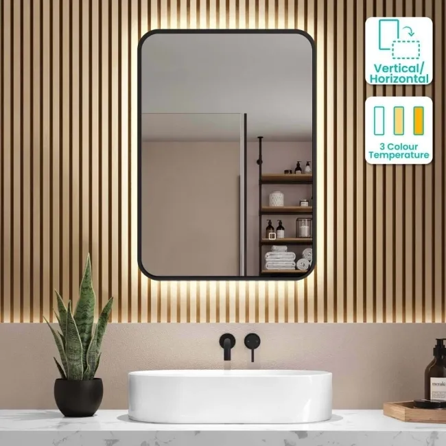 Olivia Black Framed Backlit llluminated LED Mirror 700x500mm