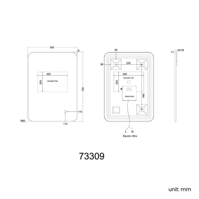 Olivia Black Framed Backlit llluminated LED Mirror 700x500mm