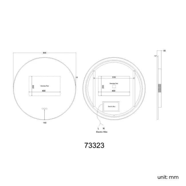 Mollie Black Framed Round Backlit LED Mirror With BLUETOOTH Speaker 800mm
