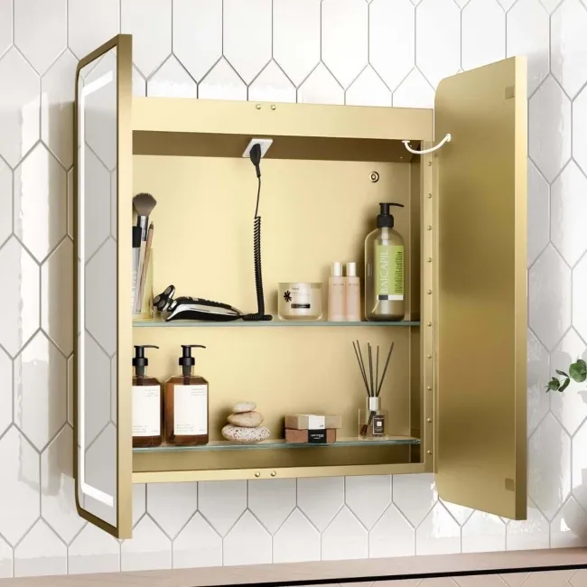 Olivia Matt Brass Illuminated LED Mirror Cabinet 710x600mm