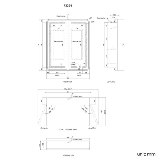 Olivia Matt Brass Illuminated LED Mirror Cabinet 710x600mm