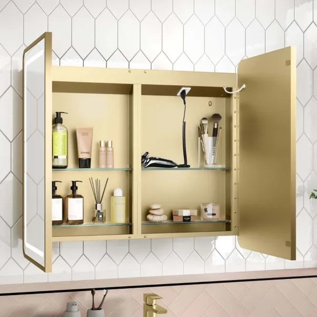 Olivia Matt Brass Illuminated LED Mirror Cabinet 710x800mm