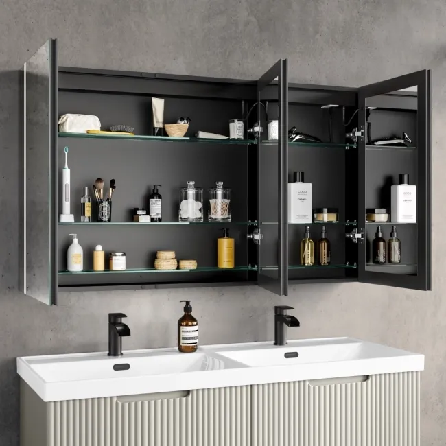 Selma Matt Black Illuminated LED Recessed Mirror Cabinet 700x1200mm