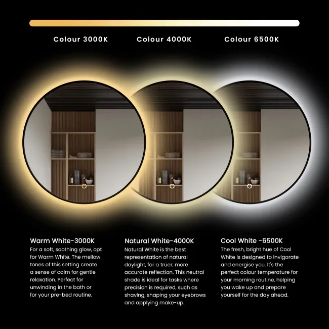 Delilah Black Framed Round Backlit LED Mirror With BLUETOOTH Speaker 500mm
