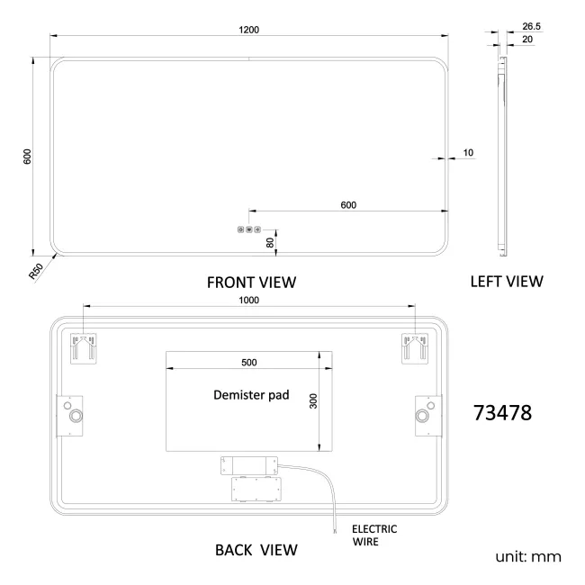 Mila Brushed Brass Backlit Illuminated LED Mirror With BLUETOOTH Speaker 600x1200mm