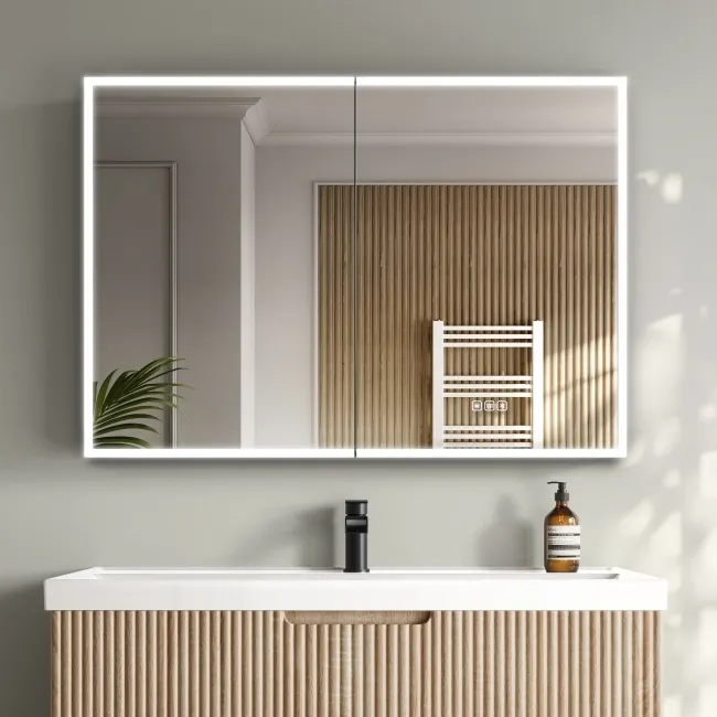 Esme Matt Black Illuminated LED Mirror Cabinet With BLUETOOTH Speaker 700x1000mm