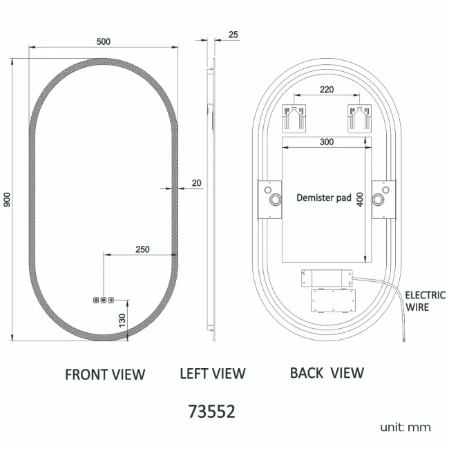 Alisha Oval Illuminated LED Mirror With BLUETOOTH Speaker 900x500mm