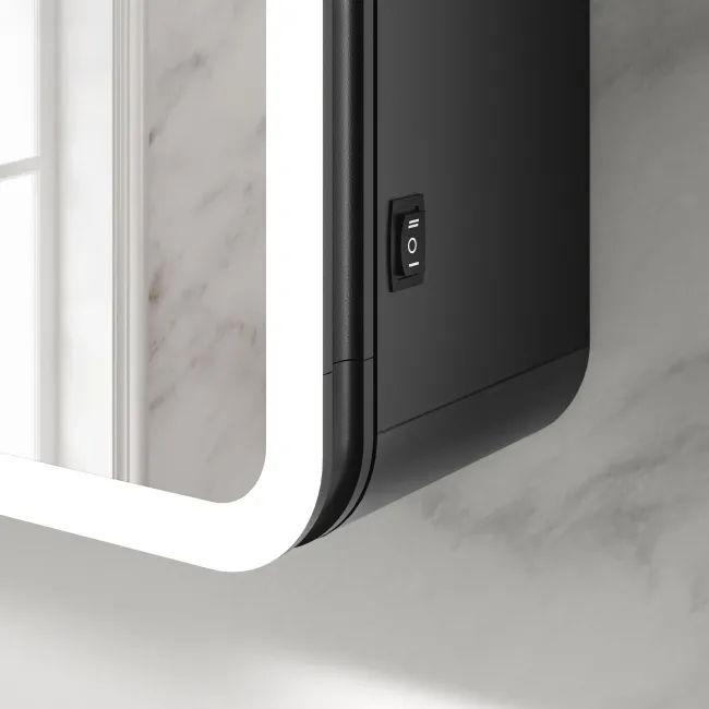 Aurora Battery Operated Matt Black Illuminated LED Mirror Cabinet 700x1000mm