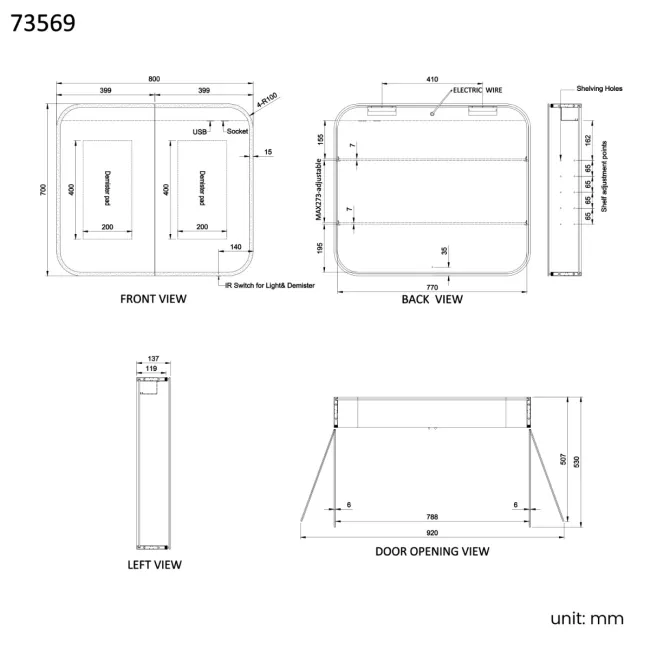 Willow Brushed Brass Illuminated LED Mirror Cabinet 700x800mm
