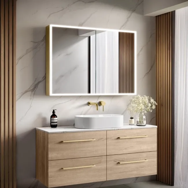 Margot Brushed Brass Illuminated LED Mirror Cabinet 700x1000mm