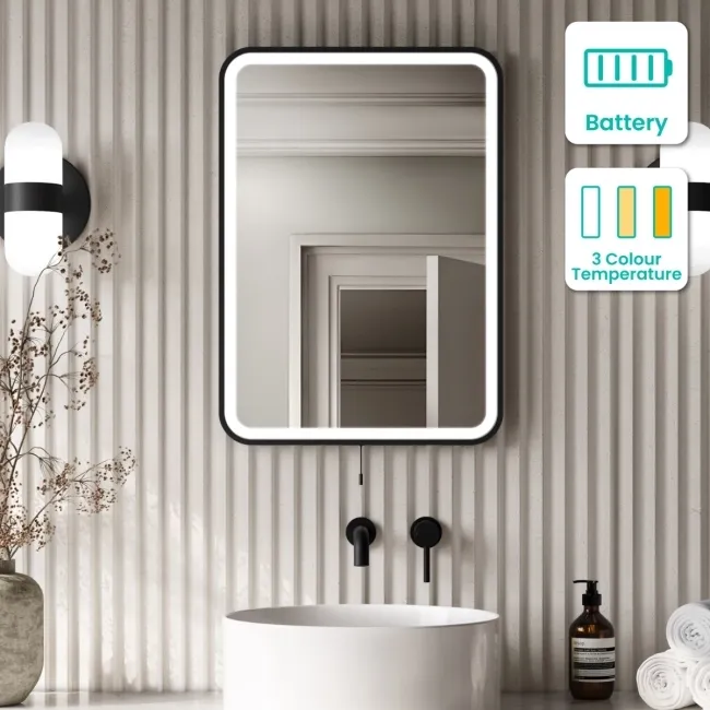 Mila Battery Operated Black Framed Illuminated LED Mirror 700x500mm