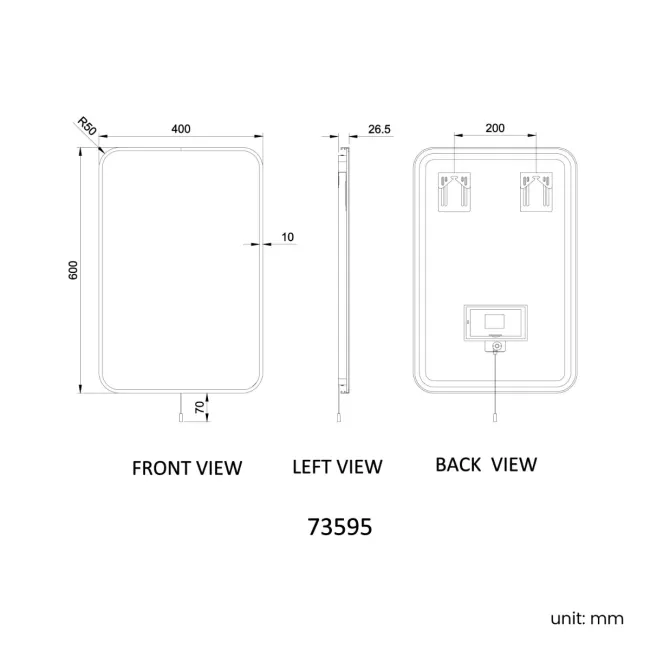Mila Battery Operated Black Framed Backlit Illuminated LED Mirror 600x400mm