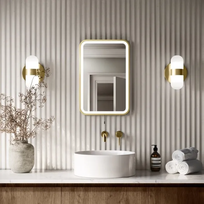 Mila Brushed Brass Battery Operated LED Mirror 600x400mm
