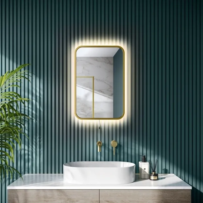 Mila Battery Operated Brushed Brass Backlit Illuminated LED Mirror 600x400mm