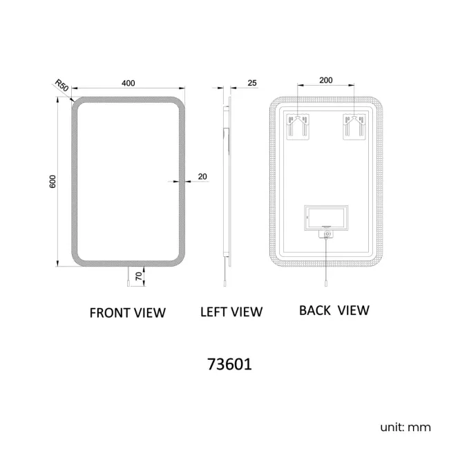 Jolie Battery Operated Illuminated LED Mirror 600x400mm