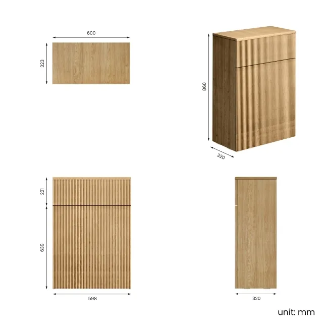 Sicily Fluted Country Oak 600 Toilet Unit