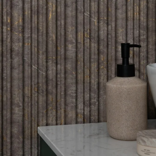 Trepanel Aqua 3D® Waterproof Medium Grey/Gold Marble Effect Grooved Wall Panel 3 Pack ( Covers 0.87 SQM)