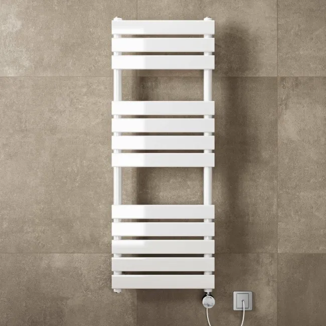 Santorini Electric White Flat Panel Heated Towel Rail 1200x450mm