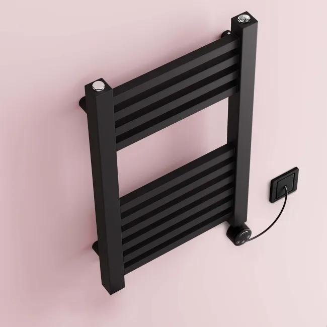 Valetta Electric Matt Black Square Heated Towel Rail 650x400mm