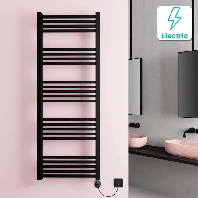 Valetta Electric Matt Black Square Heated Towel Rail 1600x600mm