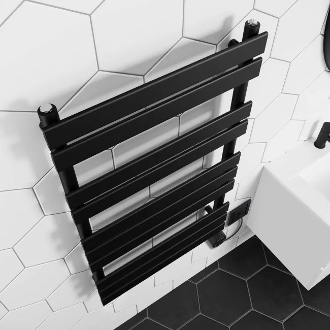 Santorini Electric Matt Black Flat Panel Heated Towel Rail 1000x600mm
