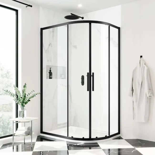 Hamburg Matt Black Easy Clean 8mm Offset Quadrant Shower Enclosure 1200x800mm - Easy Fix