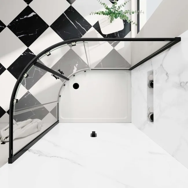 Hamburg Matt Black Easy Clean 8mm Offset Quadrant Shower Enclosure 1200x900mm - Easy Fix