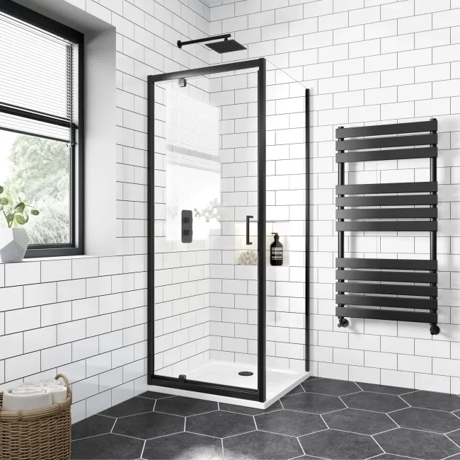 London Matt Black 6mm Pivot Shower Enclosure 700x700mm