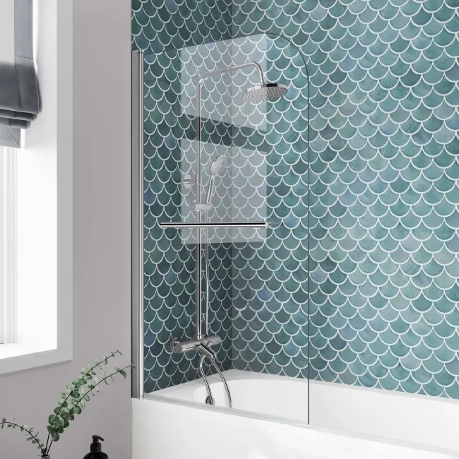 Oakham 1700 Space Saving Shower Bath & 6mm Easy Clean Screen with Rail - Left Handed