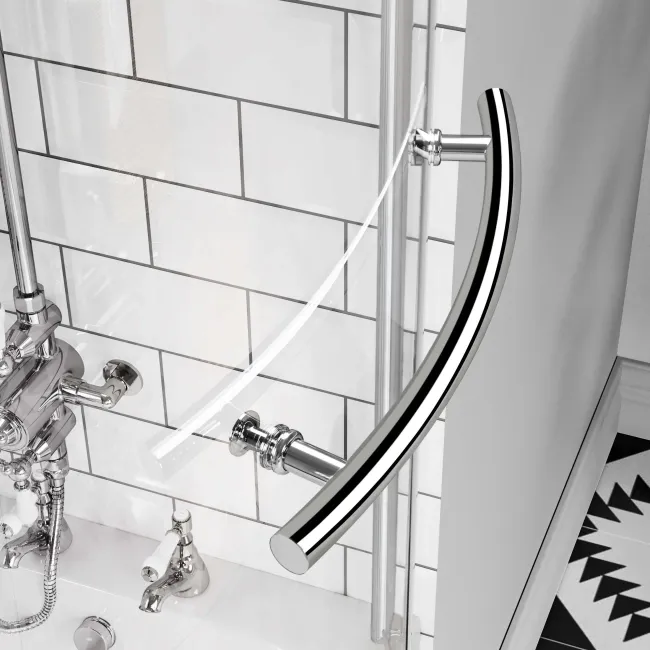 P Shaped 1500 Shower Bath with Front Panel & 6mm Easy Clean Screen with Rail - Right Handed