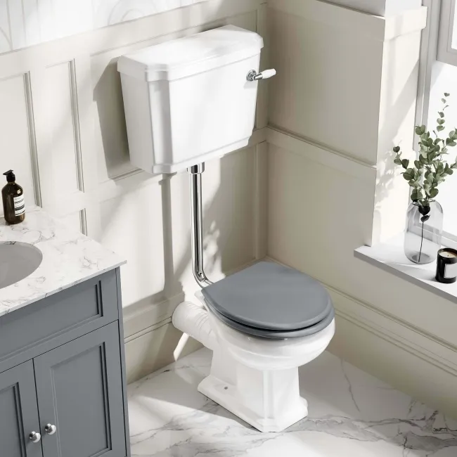 Hudson Traditional Toilet With Low-Level Cistern and Dove Grey Wooden Seat