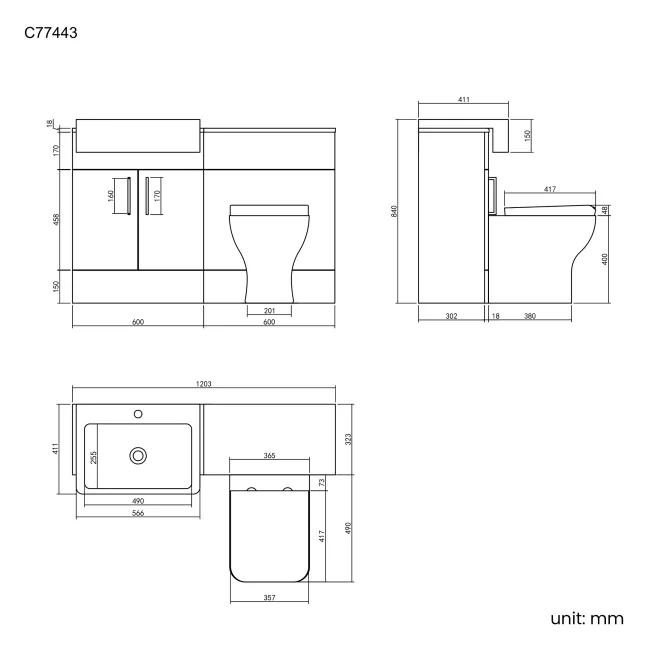 Harper Charcoal Elm Combination Vanity Basin and Atlanta Toilet 1200mm