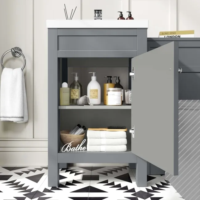 Bermuda Dove Grey Basin Vanity and Back To Wall Unit 1000mm (Excludes Pan & Cistern)