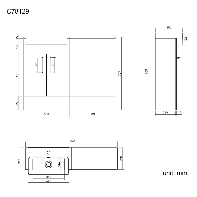 Harper Gloss White Basin Vanity and Back To Wall Toilet Unit 1000mm - Black Accents