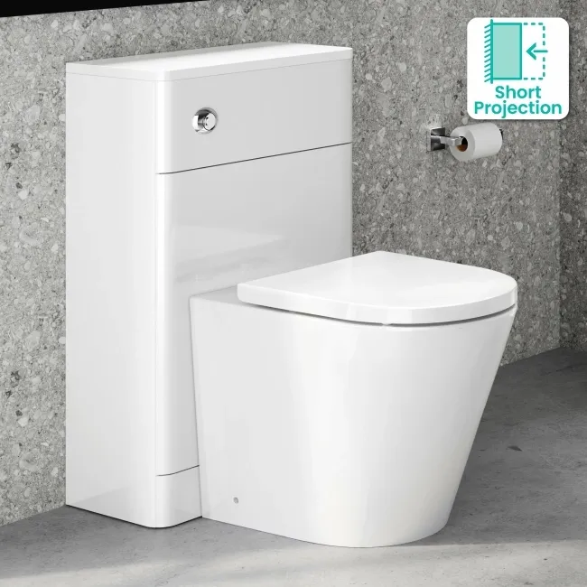 Curved Gloss White Slimline Back To Wall Unit and Boston Toilet