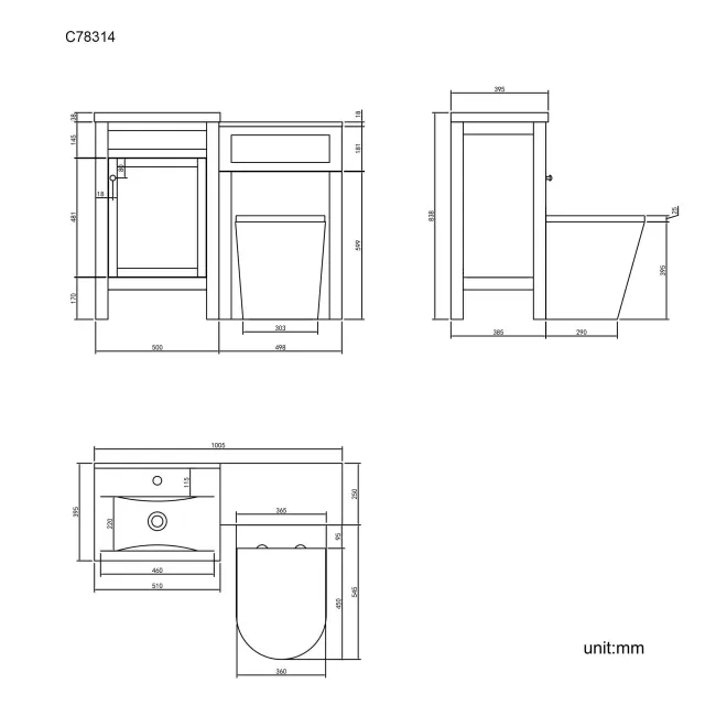 Bermuda Dove Grey Combination Vanity Basin and Boston Toilet 1000mm