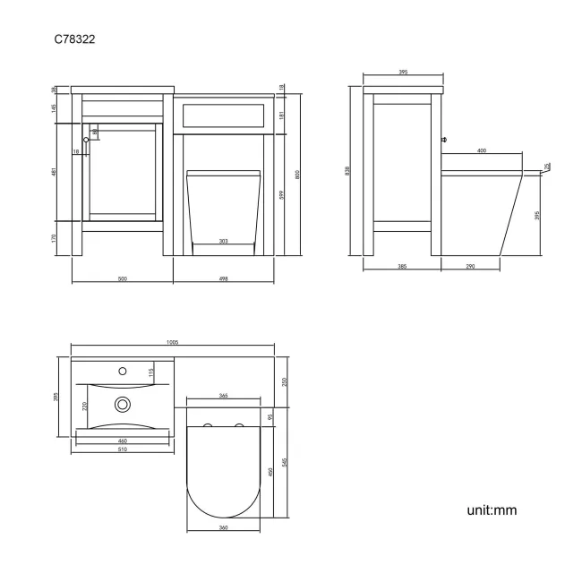 Bermuda Graphite Grey Combination Vanity Basin and Boston Toilet 1000mm